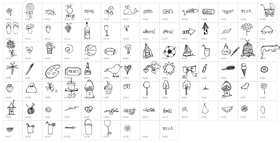 Pea Stacy's New Doodles Character Map