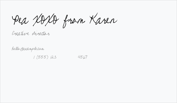 Pea XOXO from Karen Business Card