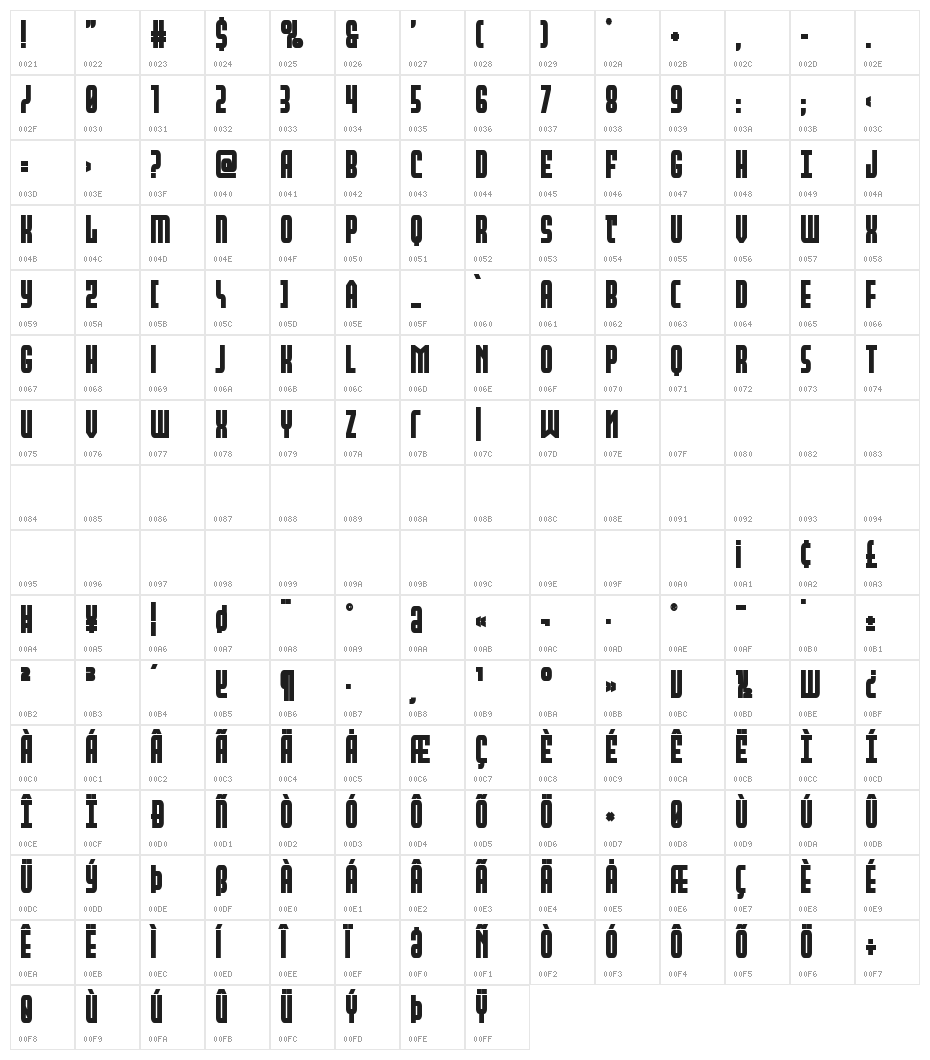Peace & Houston Extra Bold Character Map