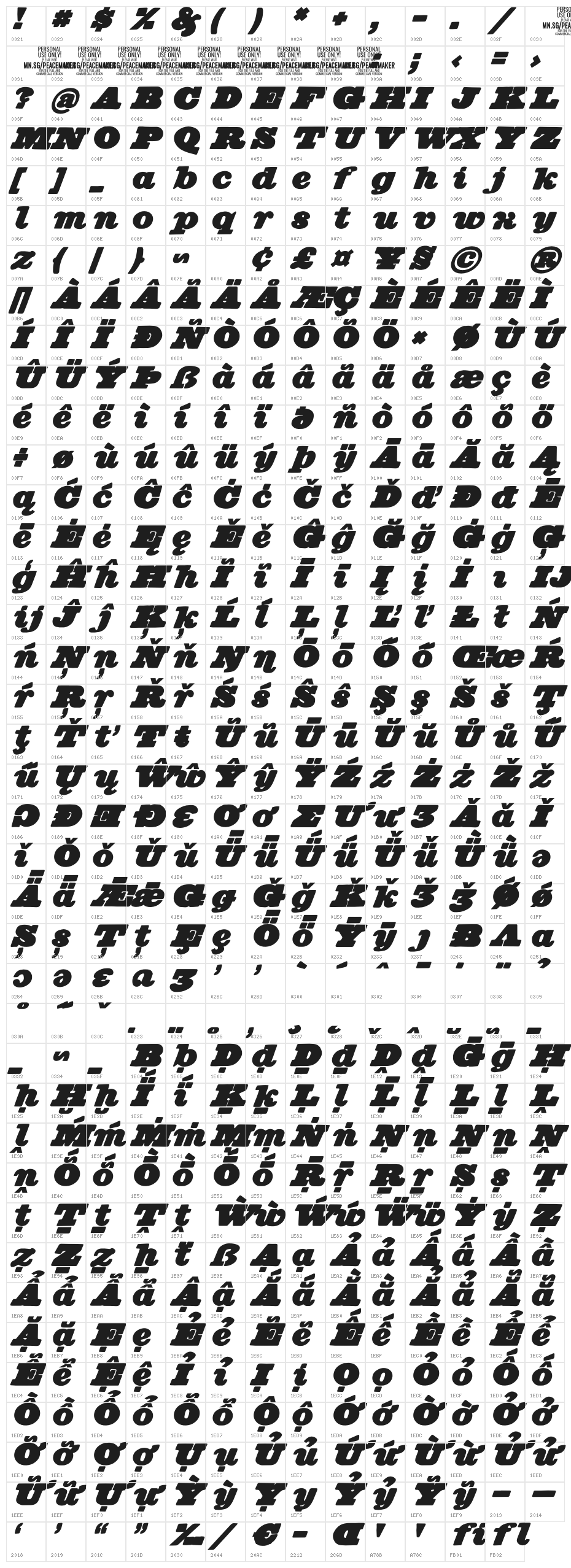 Peacemaker Black PERSONAL USE Italic Character Map