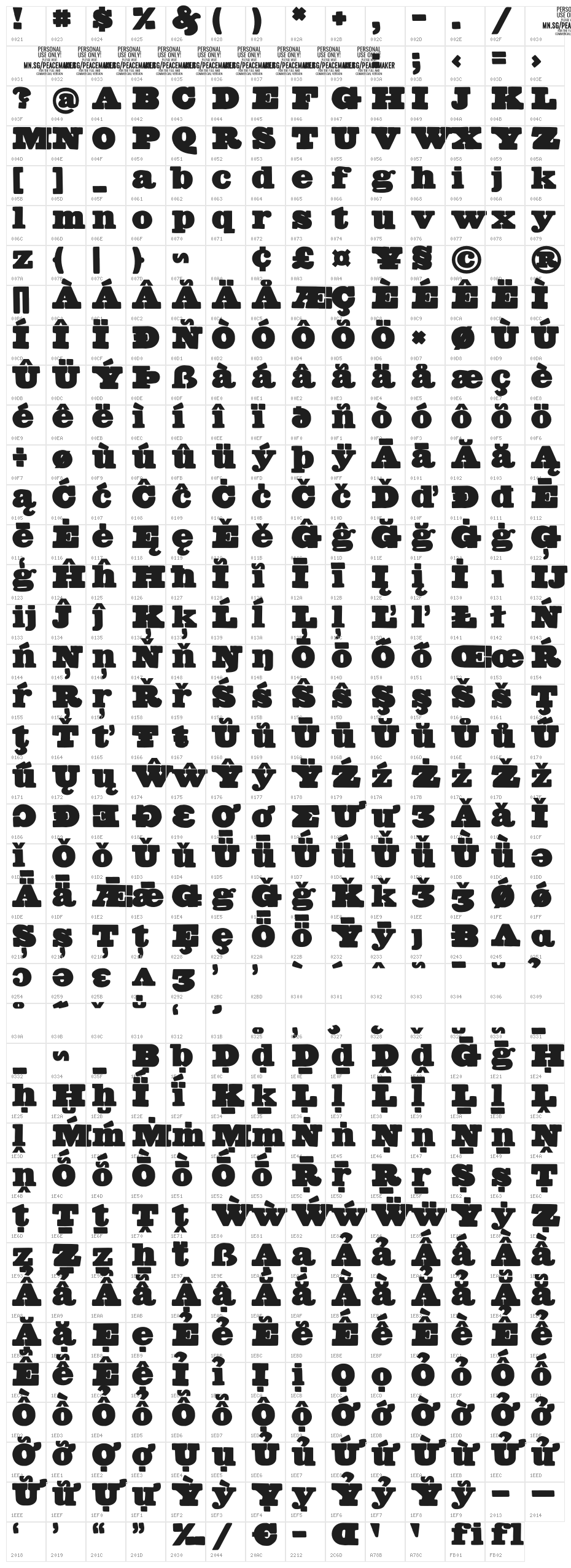 Peacemaker Black PERSONAL USE Regular Character Map
