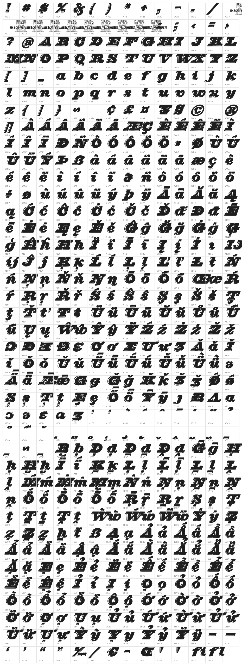 Peacemaker PERSONAL Italic Character Map