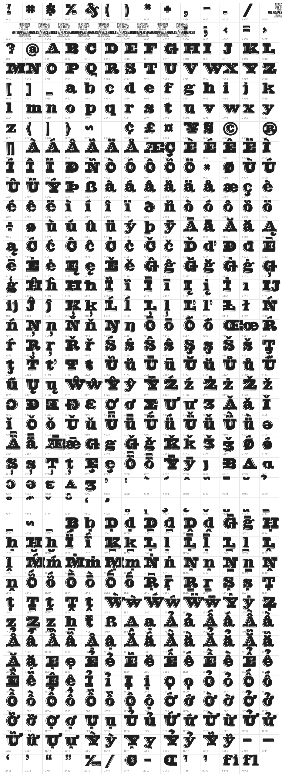 Peacemaker PERSONAL Regular Character Map