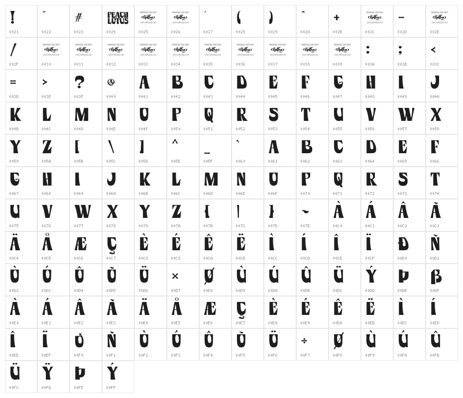 Peach Lotus Personal Use Character Map