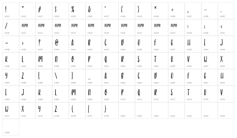 Peak Season Demo Character Map