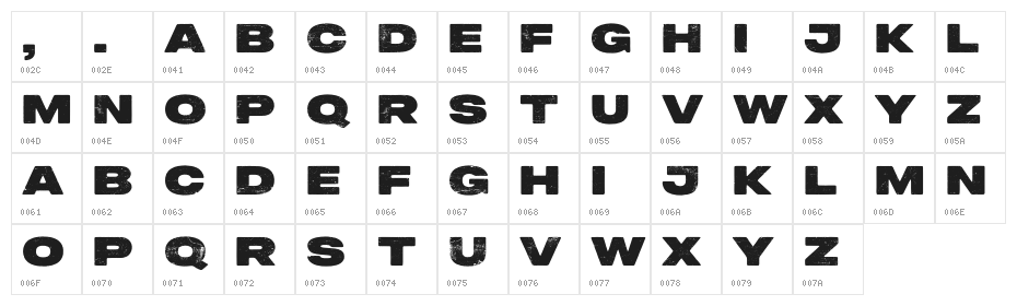 Peckham Press Trial Character Map