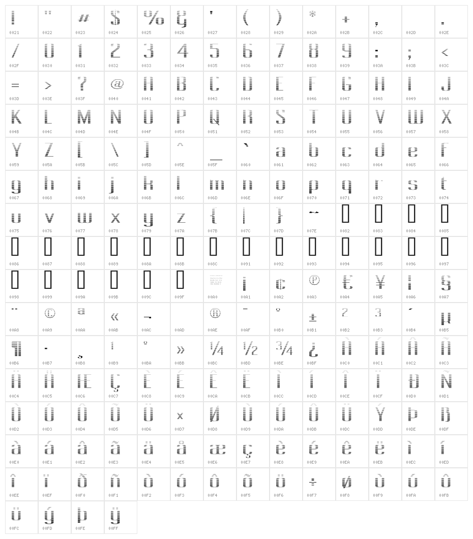 Pecot Lined Character Map