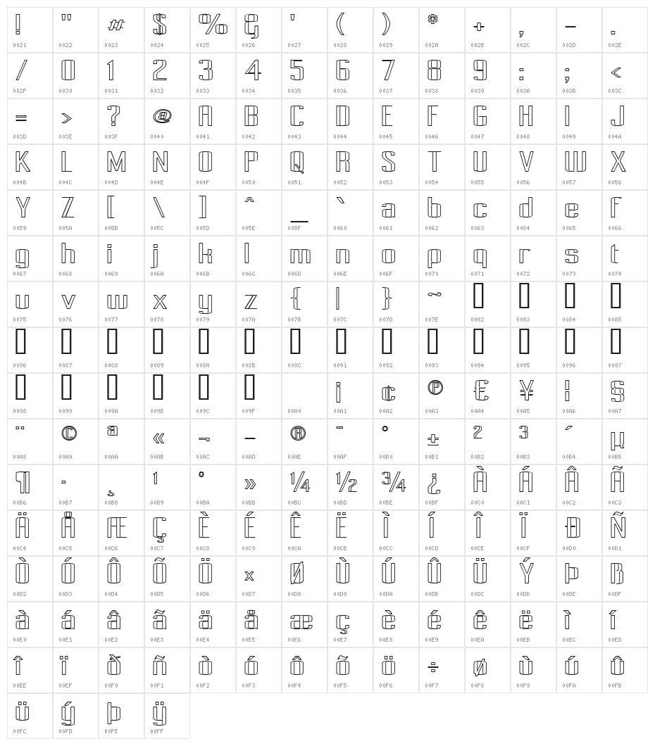 Pecot Outline Character Map
