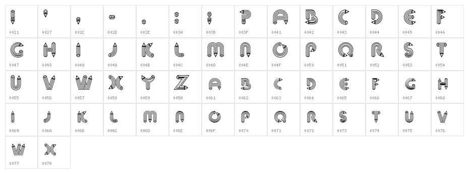 Pencil Caps Character Map
