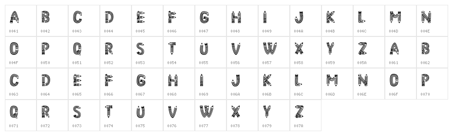 Pencil Letters Regular Character Map