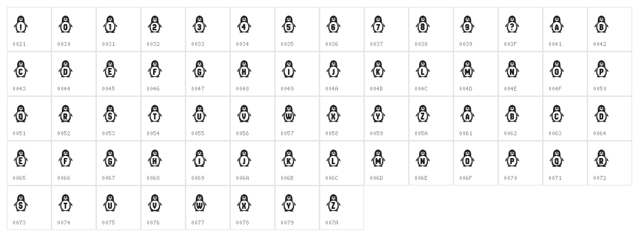 Penguins Regular Character Map