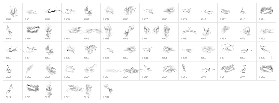 Penmanship Birds Free Character Map