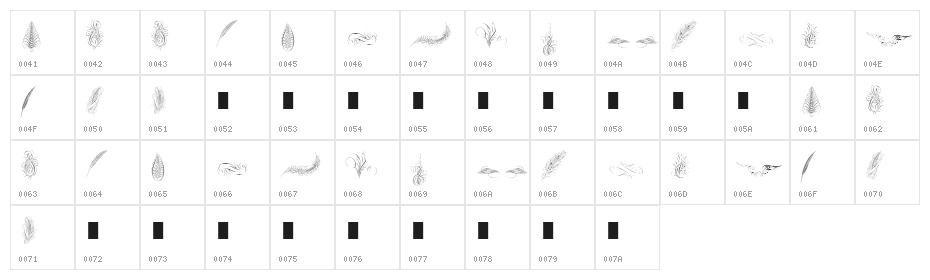 Penmanship Feathers Character Map