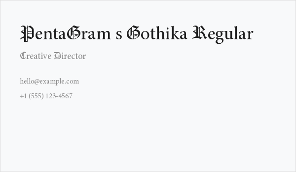PentaGram s Gothika Regular Business Card