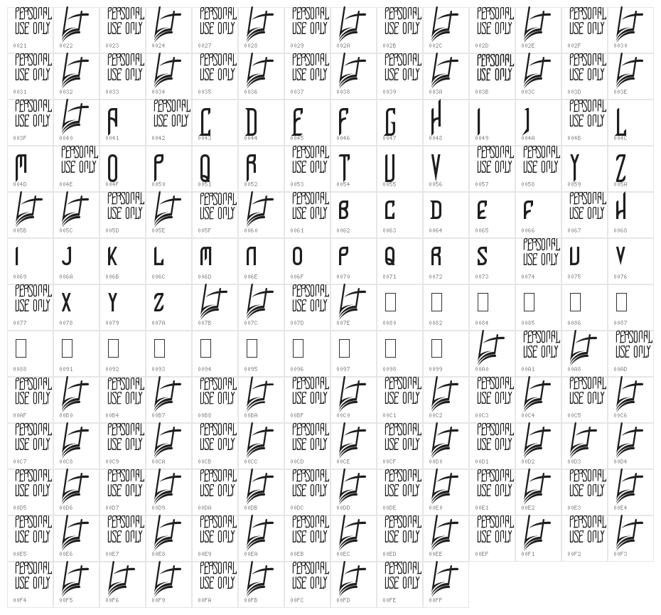 Perfect Night capital Character Map