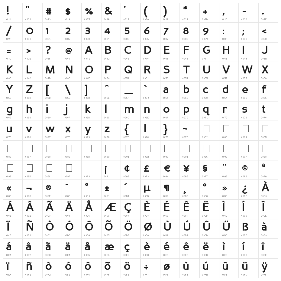 Perspective Sans Bold Character Map