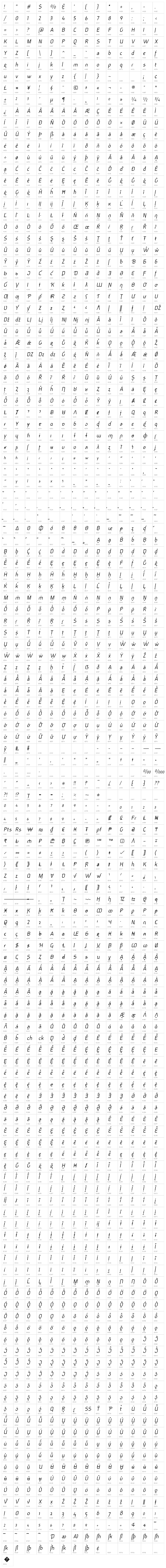 Petahja Italic Character Map