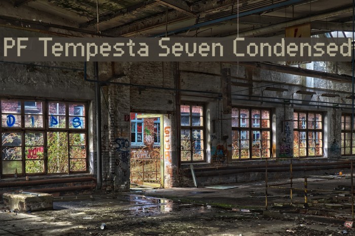 PF Tempesta Seven Condensed Шрифта examples