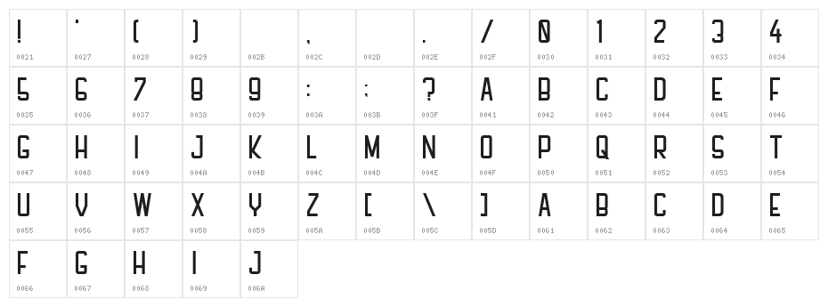 PFHALL Character Map