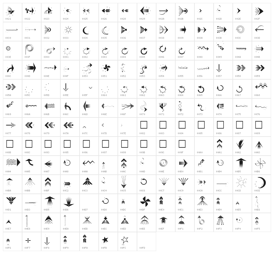 PfeileThree Regular Character Map