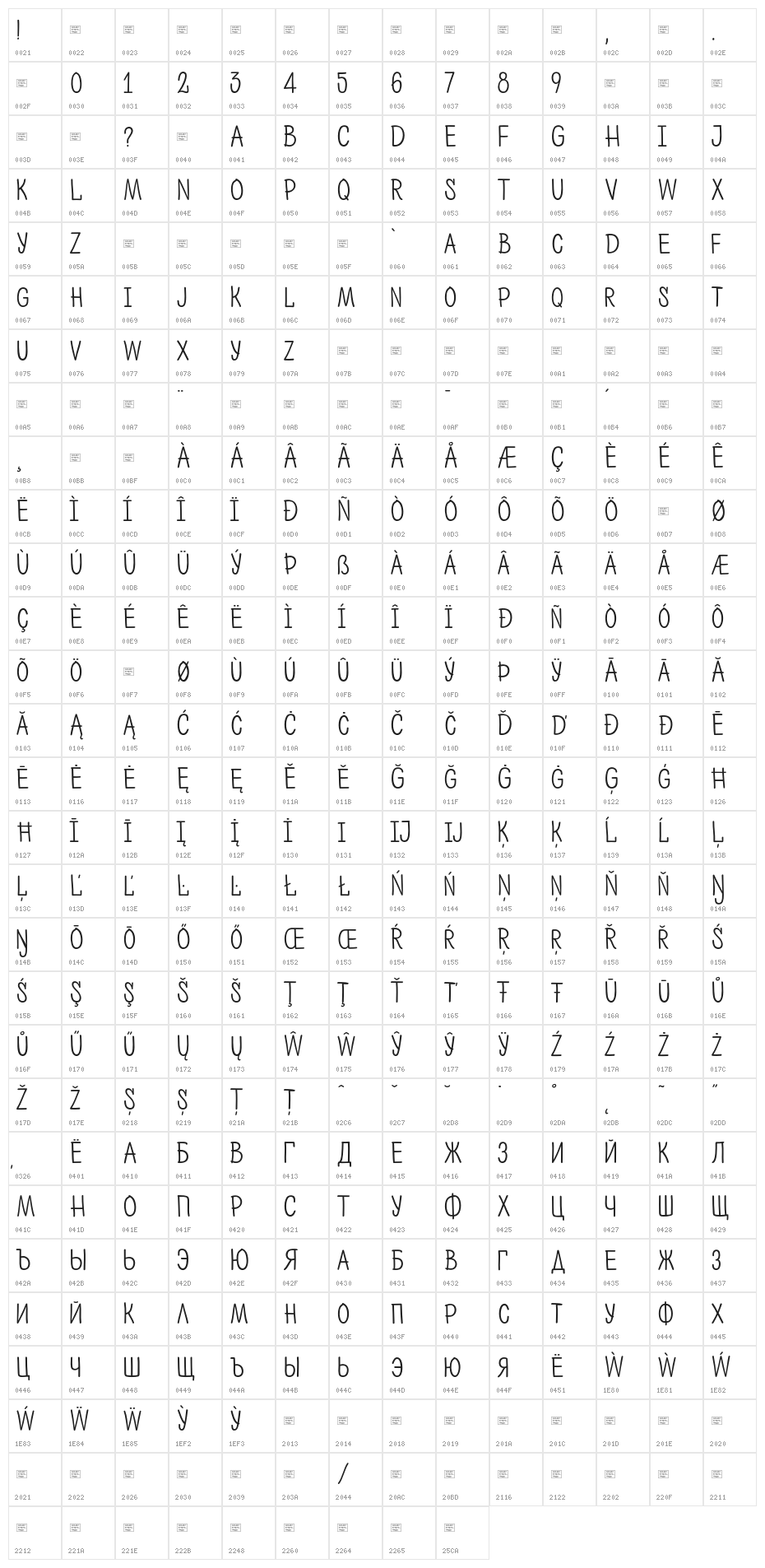 PH 400 Regular Caps Character Map