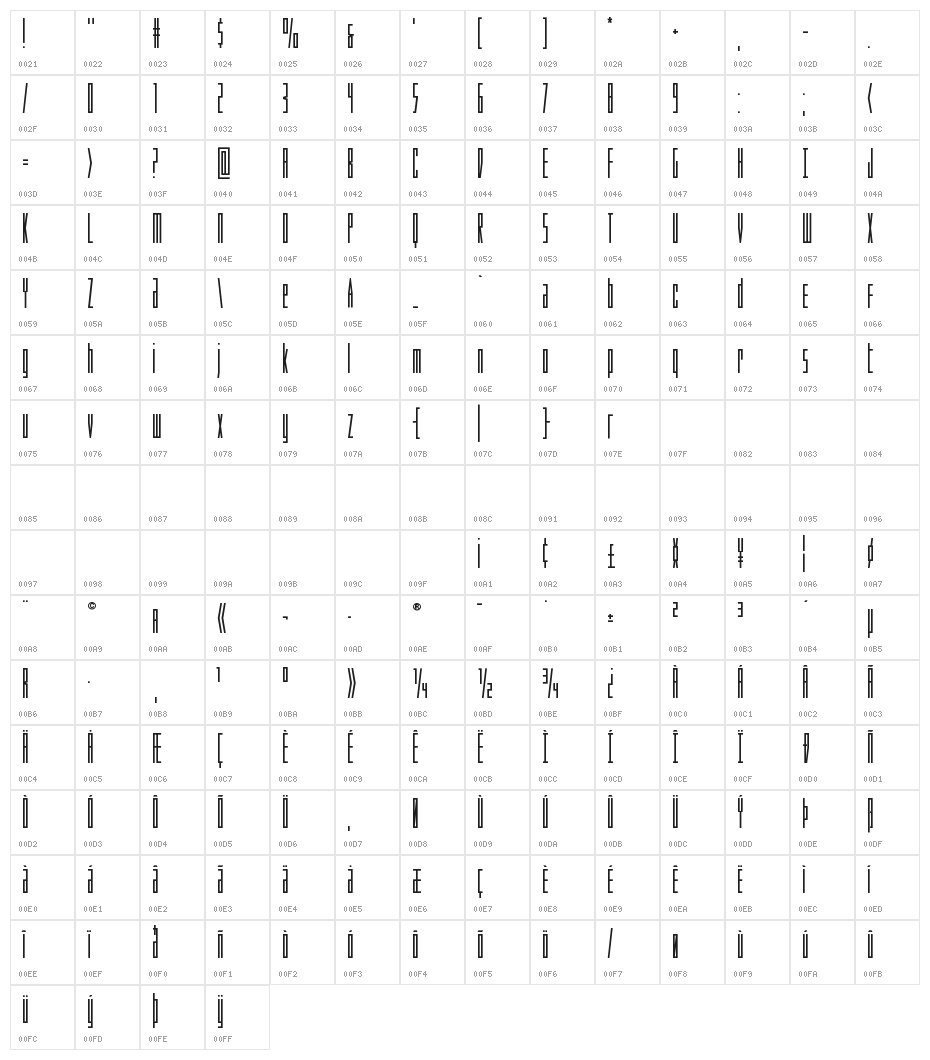 Phantacon Bold Character Map