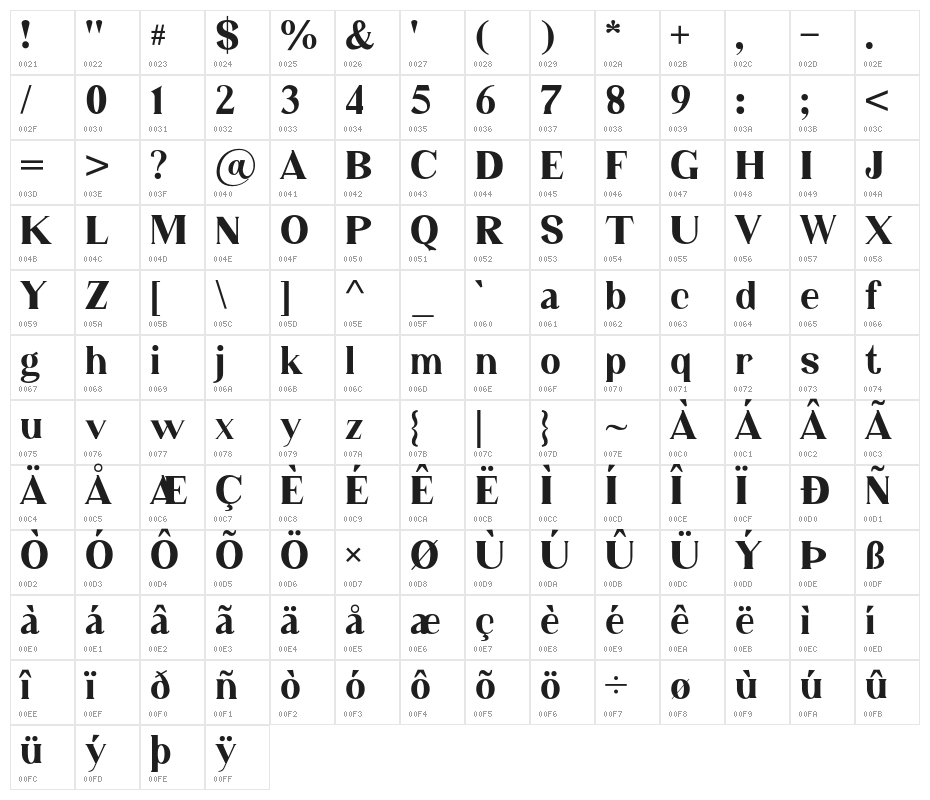 PhantomShrine-Regular Character Map