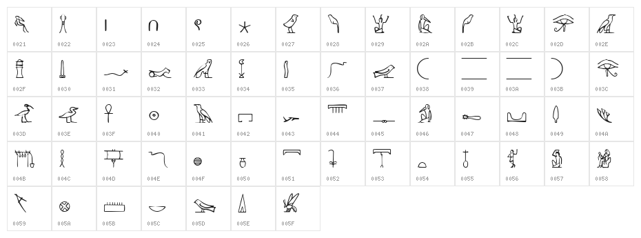 PharaohGlyph Medium Character Map