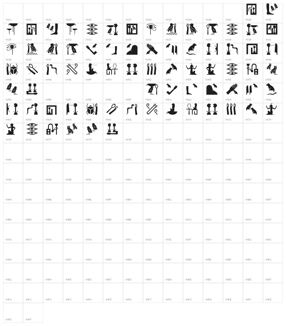 Pharaonica2007 Character Map