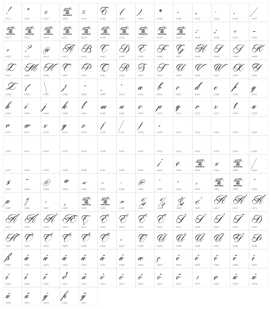 Pharmount Personal Use Only Character Map