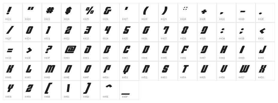 Philadelphia Exp Italic Character Map
