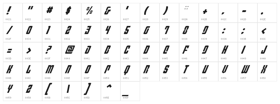 Philadelphia Italic Light Character Map