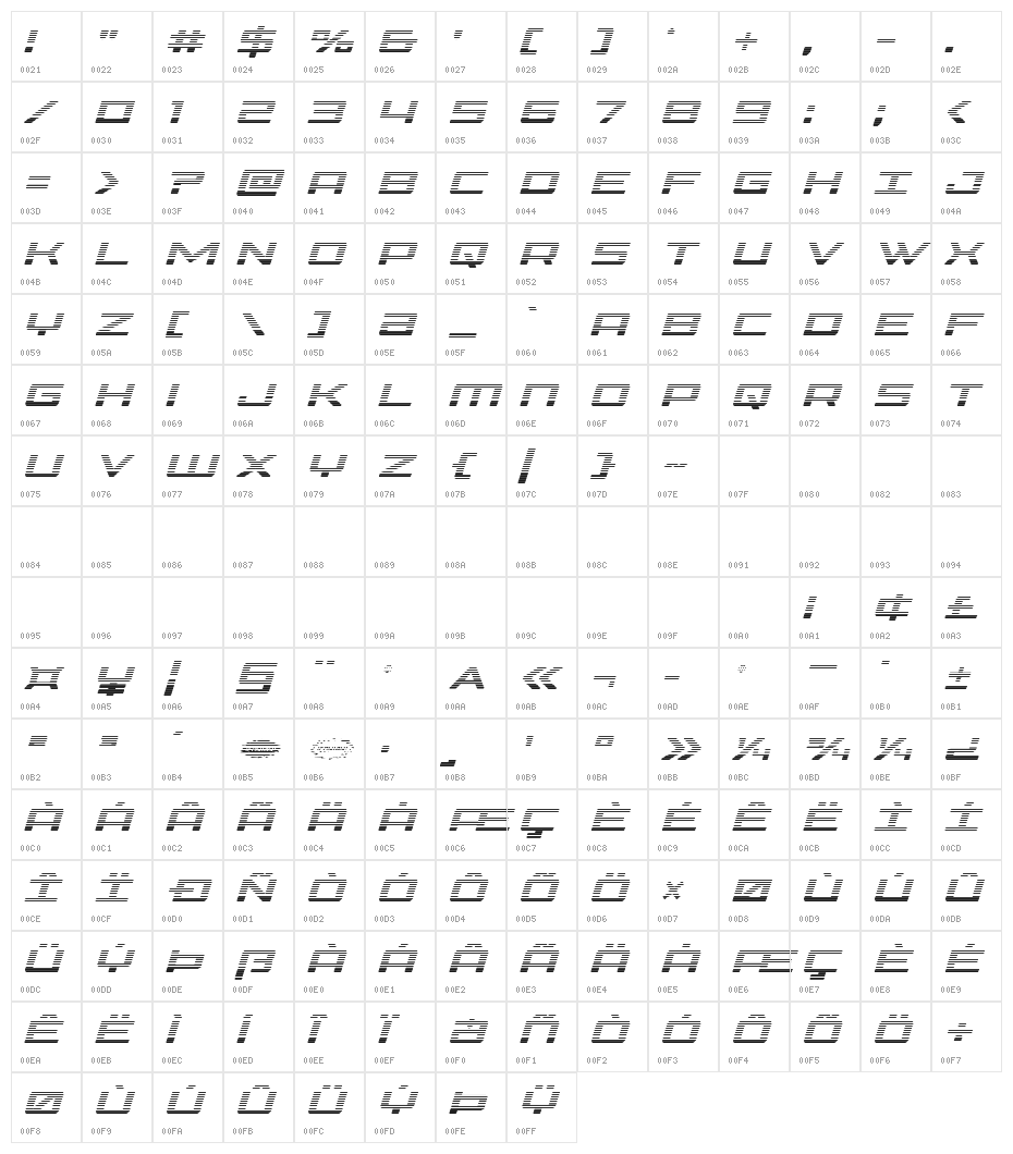 Phoenicia Gradient Italic Character Map