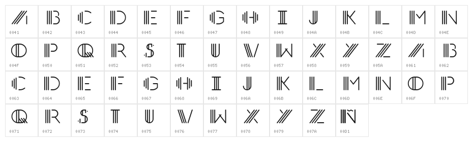 PhotoCab Display Character Map