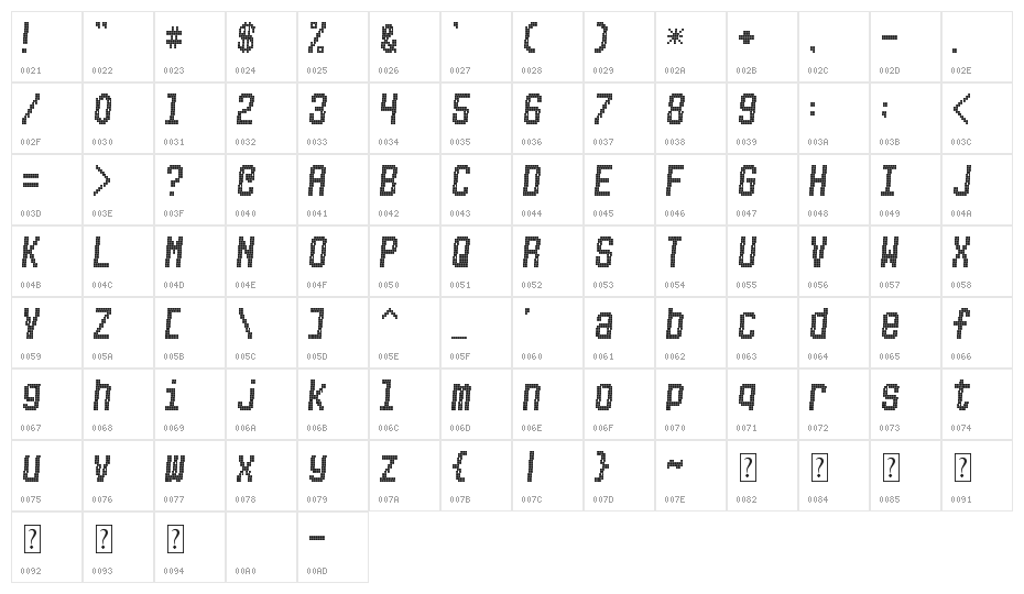 PICKSUHL Character Map