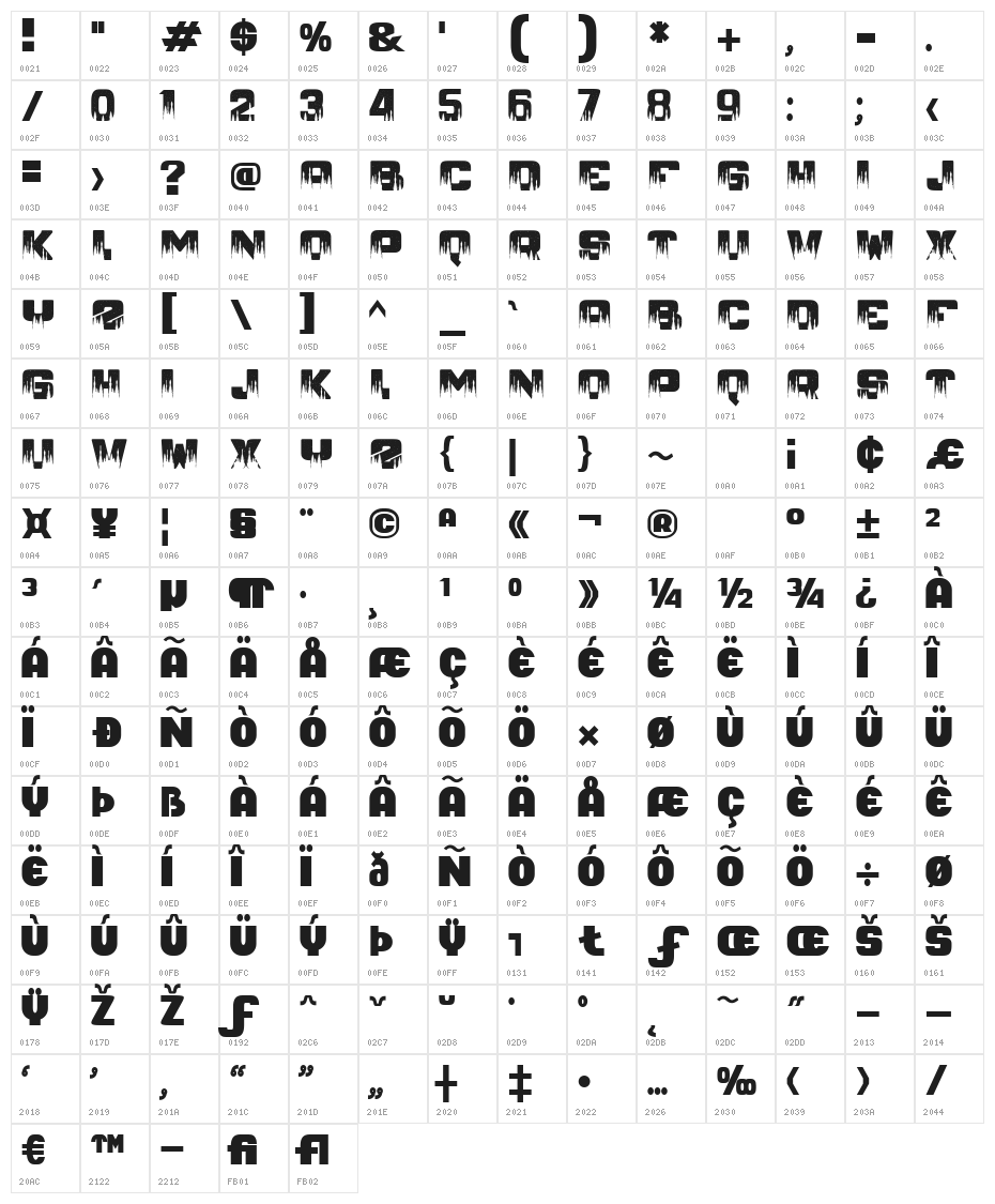 PINE JUNGLE NIGHT Regular Character Map