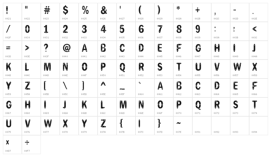 PIPEFONT Character Map