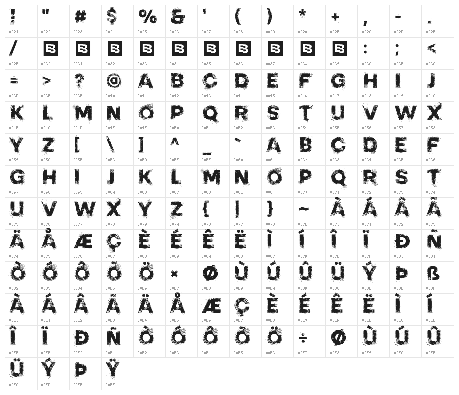 PIXEL CRASH TRIAL Character Map