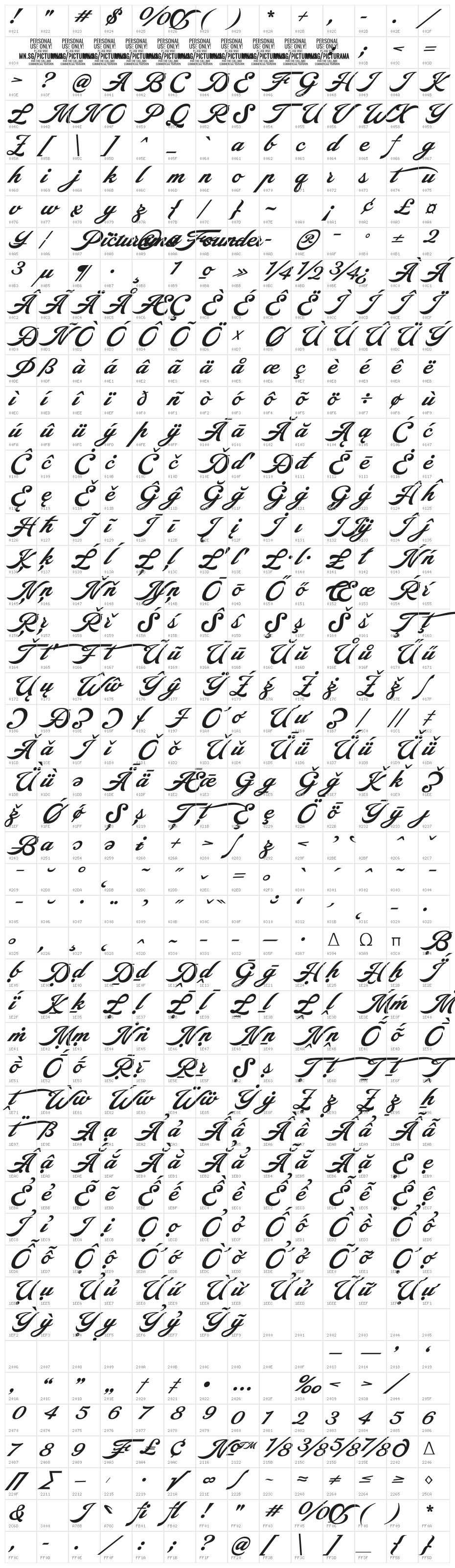 Picturama Alternate PERSONAL Regular Character Map