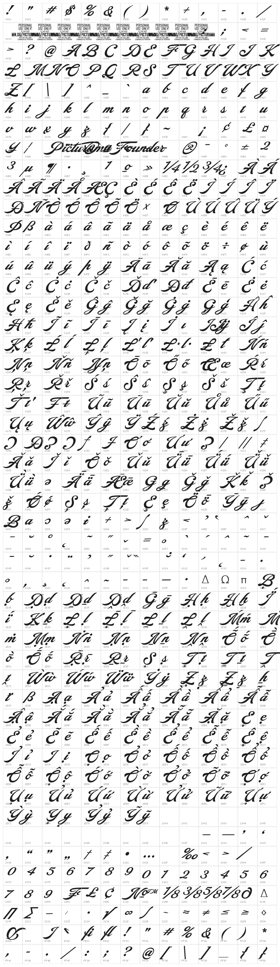Picturama Founder PERSONAL Regular Character Map