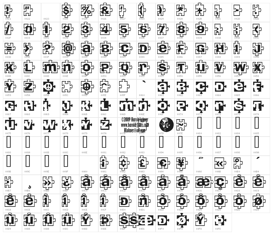 Pieces BW Character Map