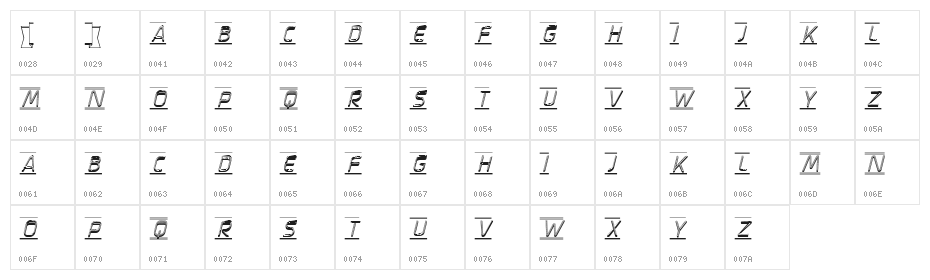 Pilot Italic Character Map