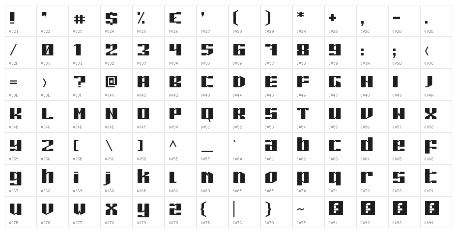 Piloton G Regular Character Map