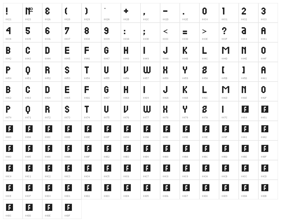Pine RC Regular Character Map