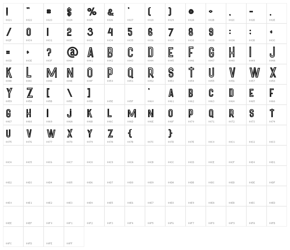 Pineapple Bold Inline Character Map