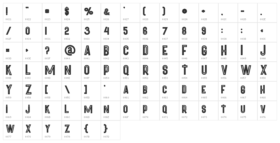 Pineapple Bold Inline Character Map