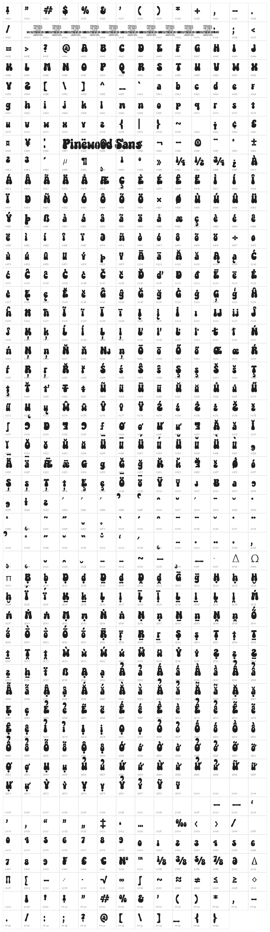 Pinewood Sans PERSONAL USE Regular Character Map