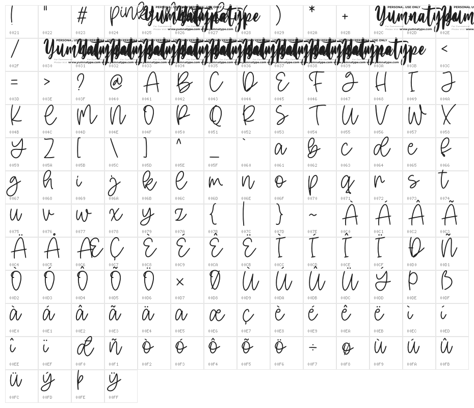 Pink Miracle Personal Use Character Map