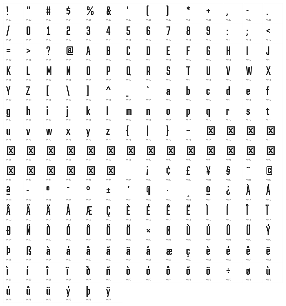 Pink Sans 100 Character Map