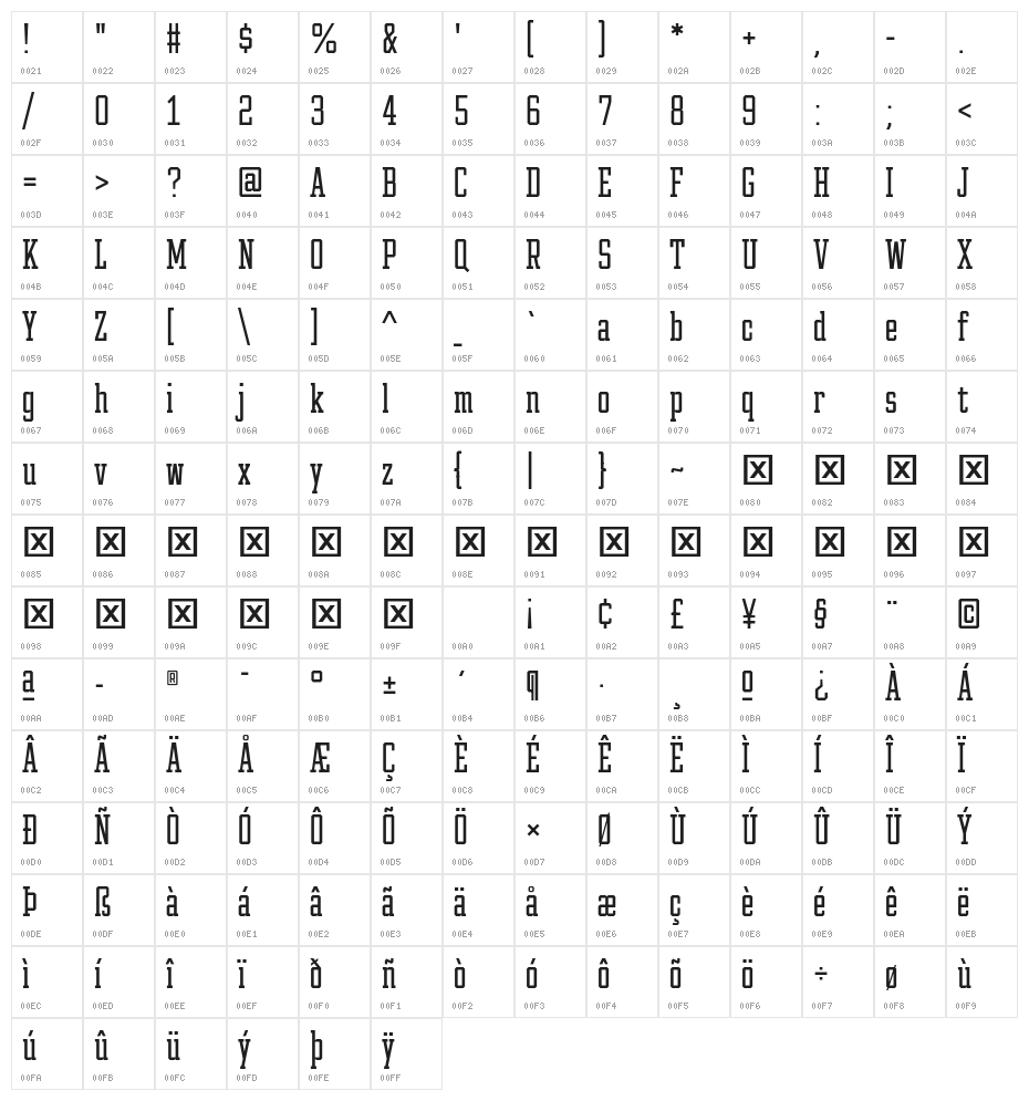 Pink Slab 070 Character Map
